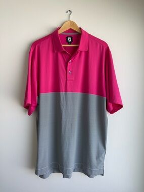 FootJoy Performance Golf Polo Pink Black Striped Mens Large